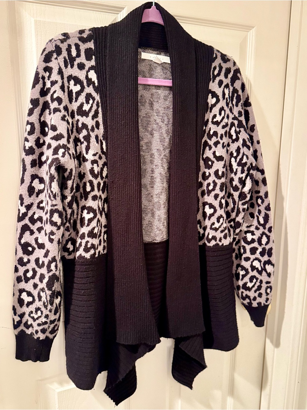 Fever Leopard-Print Open-Front Cardigan - Black & Light Gray